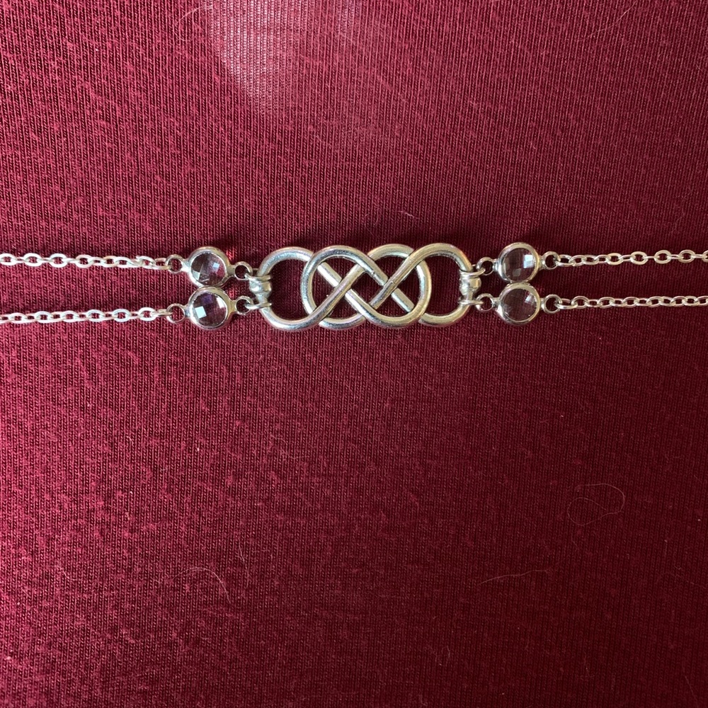 Silver Double Infinity Rhinestone Chain Choker - Picture 2 of 7
